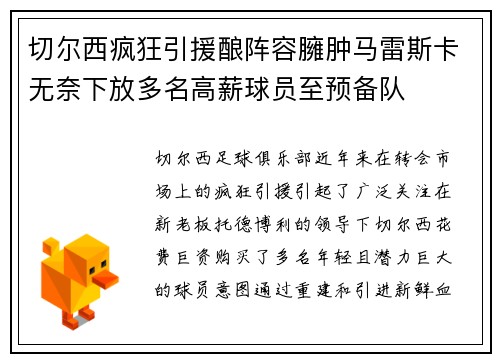 切尔西疯狂引援酿阵容臃肿马雷斯卡无奈下放多名高薪球员至预备队